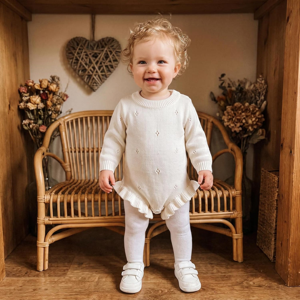 Newborn Infant Baby Girl Knit Sweater Romper Ruffle Bodysuit Winter Clothes