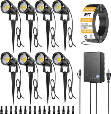 All-in-One Landscape Lighting Kit, 5W LED Low Voltage Landscape Lights with Transformer and 80FT Wire, Waterproof
