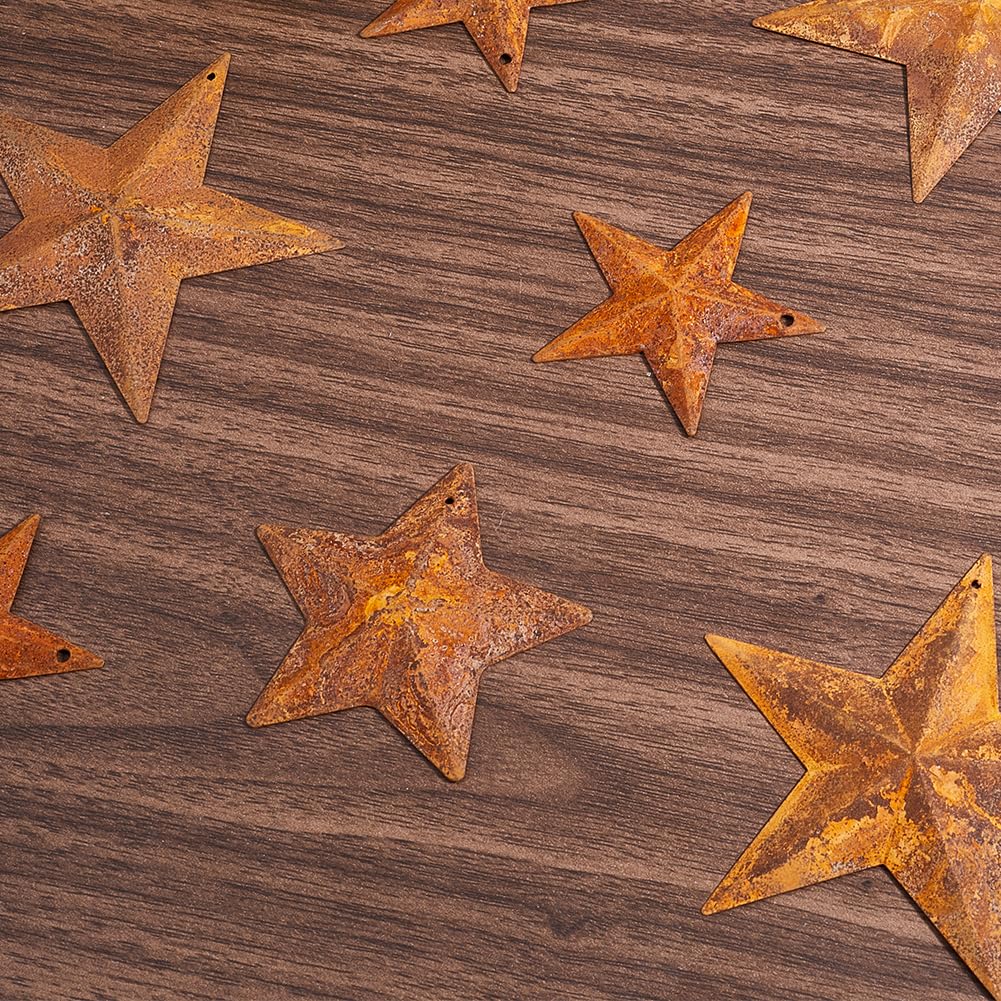 40PCS 3 Sizes Tin Dimensional Barn Stars Large Rusted Primitive Stars Pendants Western Metal Ornament Decor for Arts