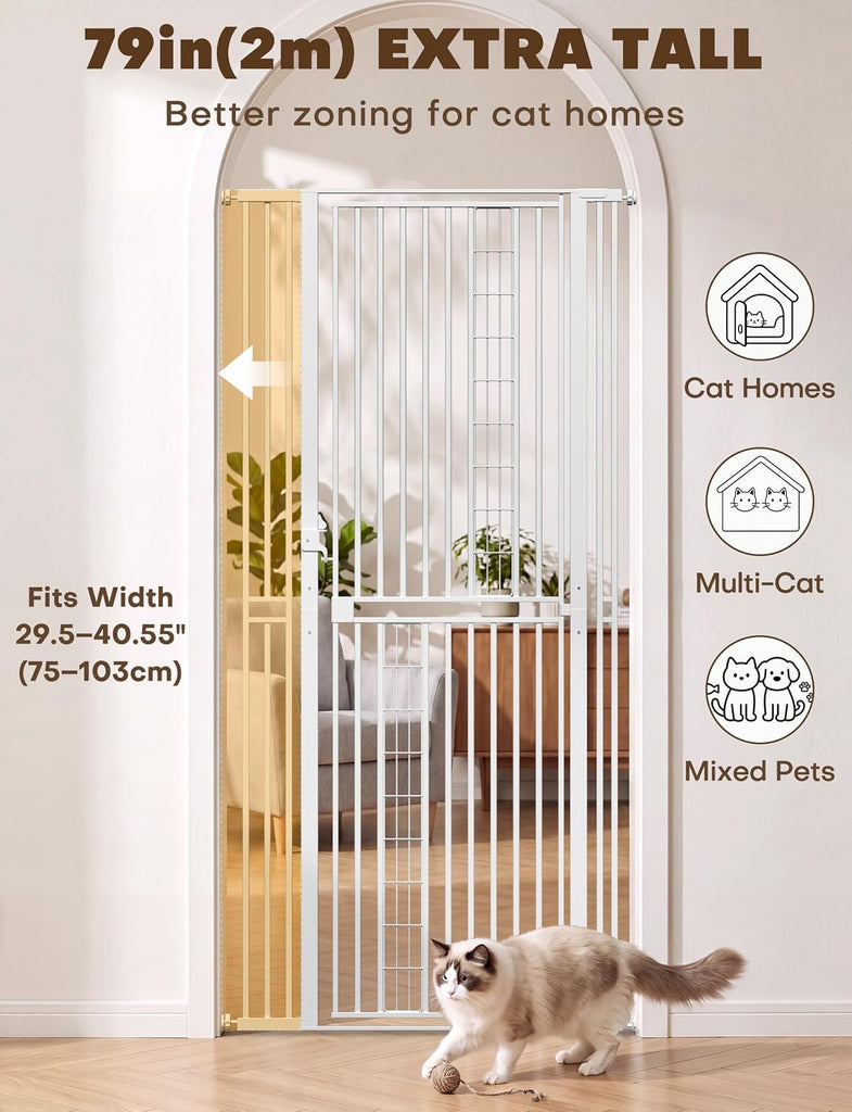 79" Extra Tall Cat Gate for Doorway, 29.5"-40.55" Wide Pet Gate