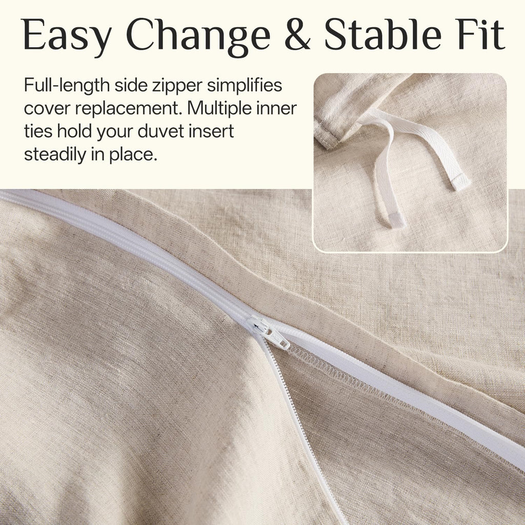 100% French Linen Duvet Cover 3Pcs Set, 170GSM Linen Bedding