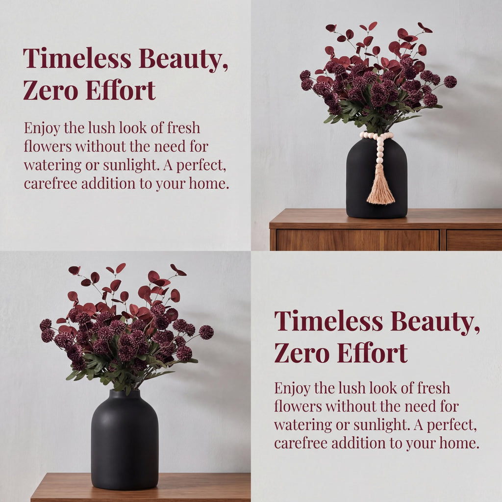 20''H Fake Flowers in Large Vase for Centerpiece Table Decorations with 10Pcs Fake Mums Flowers Eucalyptus Stems Faux