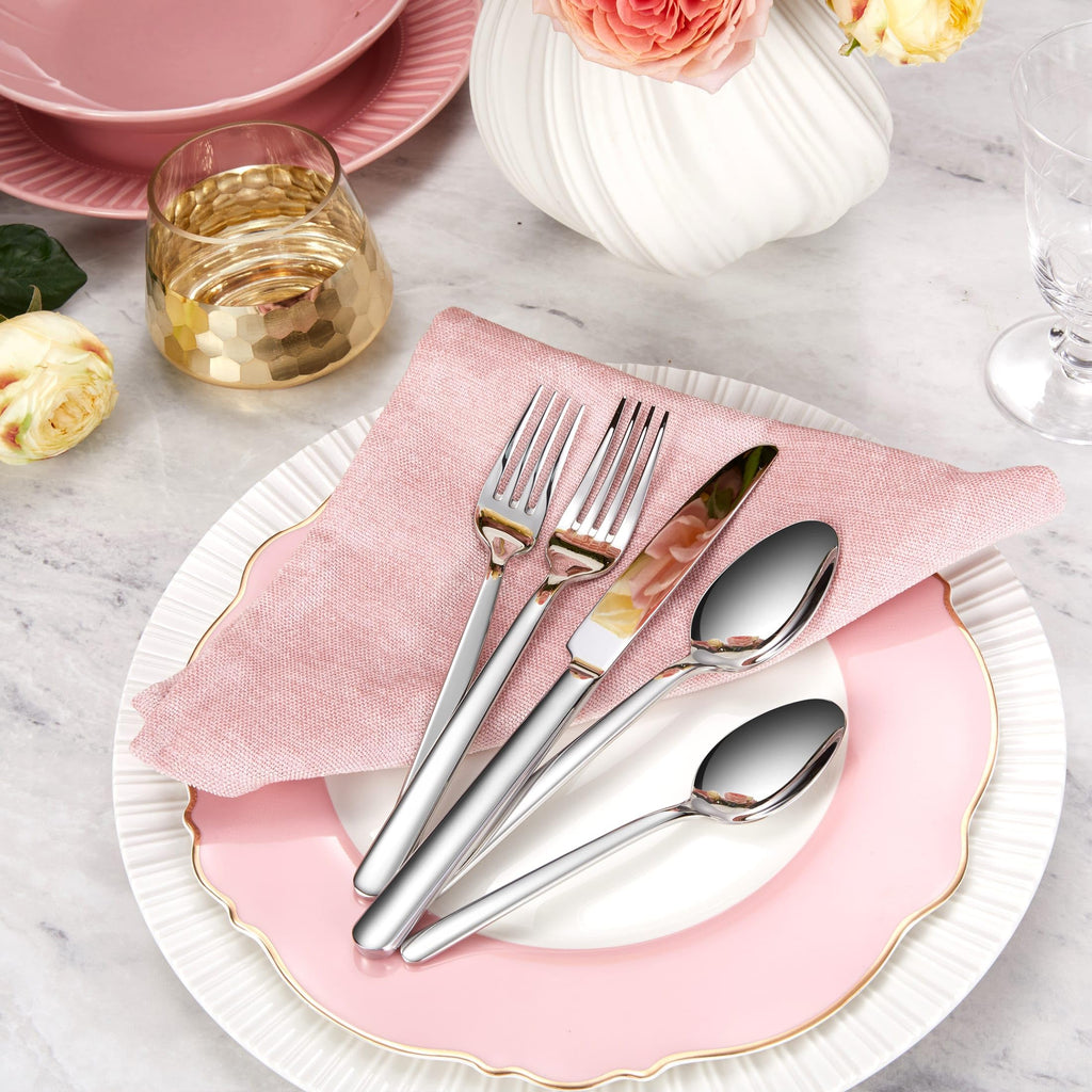 Premium Aline 20/45/65-Piece Modern Silverware Set (65, Silver)