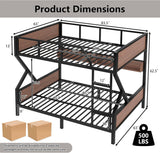 Queen over Queen Bunk Bed with Storage Shelves, Metal Bunk Beds with Ladders and LED Lights