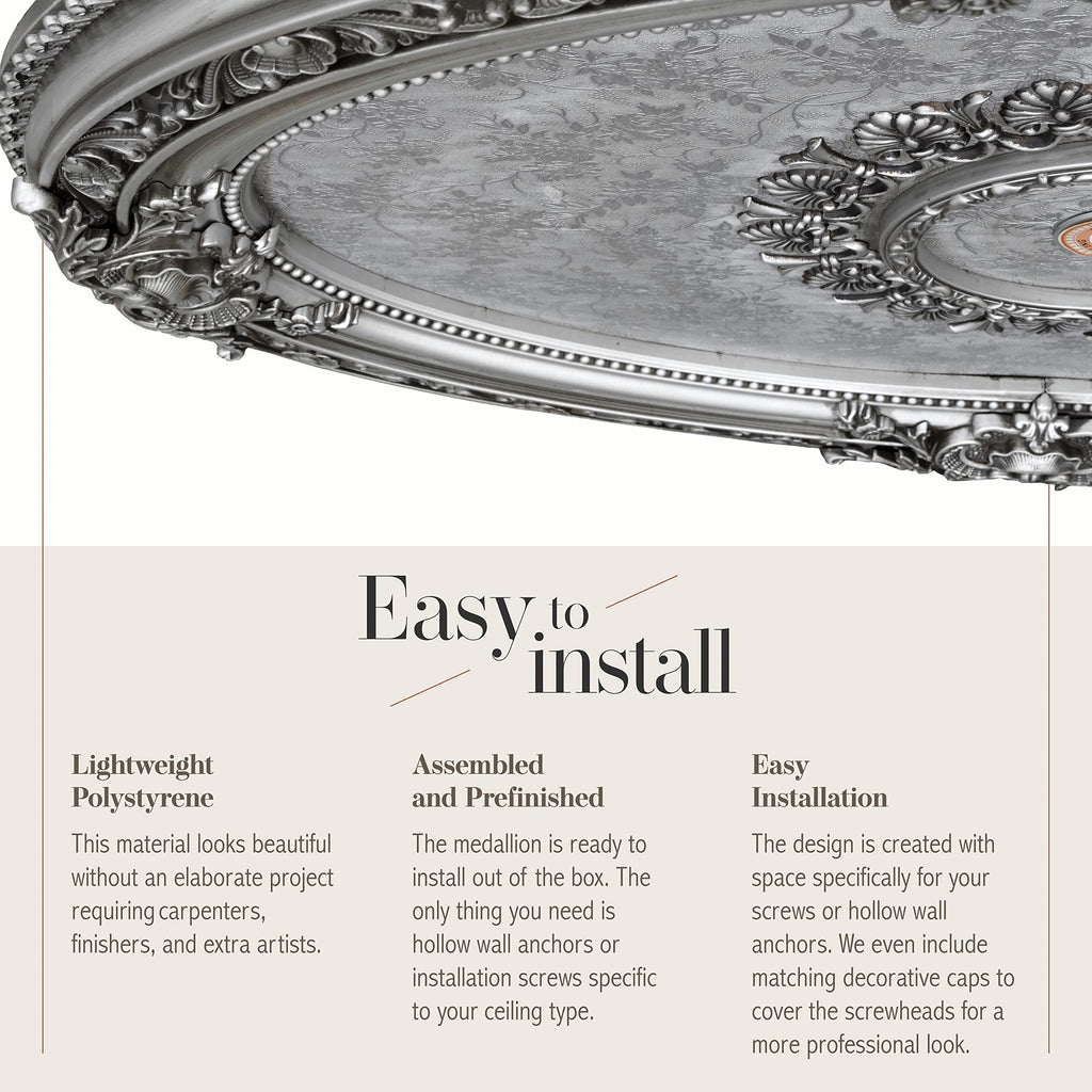 Petite Oval Round Chandelier Ceiling Medallion or Fan Medallion, 43 Inches, Silver