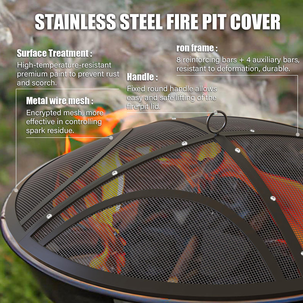 ARC Fire Pit Spark Screen, 40 Inch with Handle & Poker