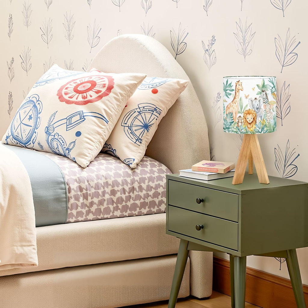 Cute Kids Bedside Desk Table Lamp Watercolor Jungle Animal Forest Lion Monkey Giraffe Zebra Lion Cub Children
