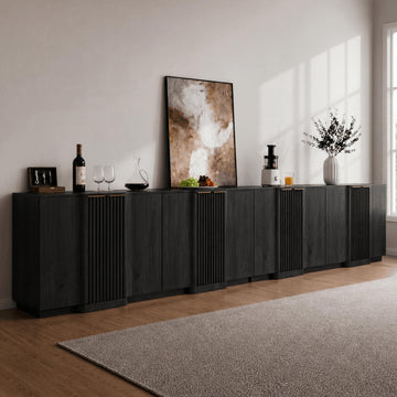 Fluted Buffet Cabinet with Storage, 110" Accent Sideboard Credenza