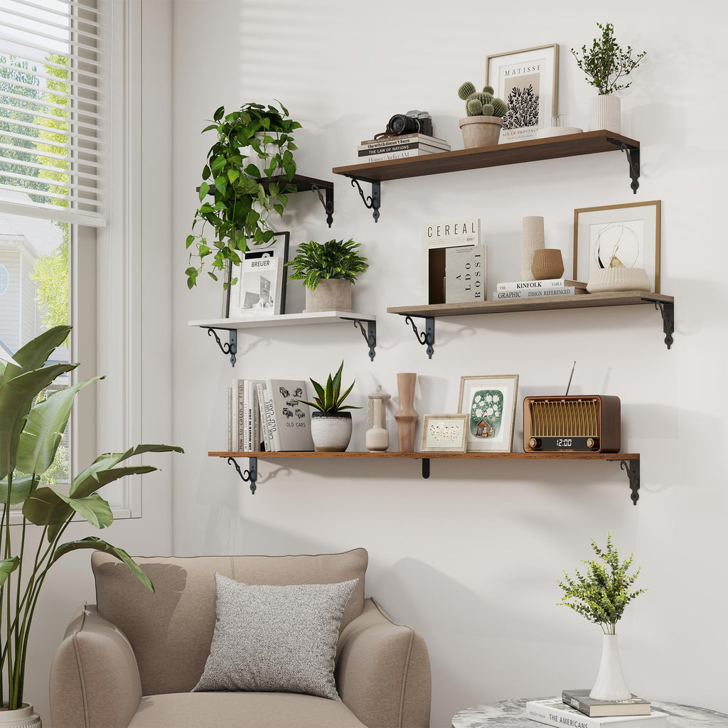 Floating Shelves for Wall Decor, 39.4W x 8D Shelves Set of 2, 8 Inch Deep Rustic Wood Shelves Wall Mounted with