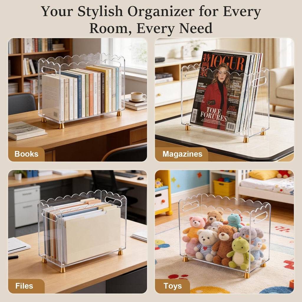 Acrylic Vinyl Record Holder, Vinyl Record Storage with Luxe Gold Metal Feet and Scalloped Edge Design, Portable