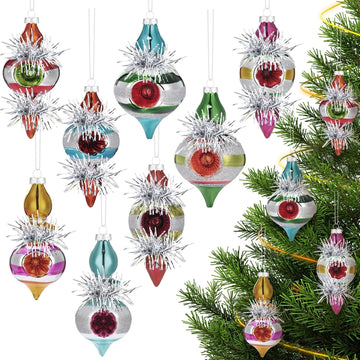 Vintage Glass Christmas Ornaments Pink Reflector for Tree - Set of 8