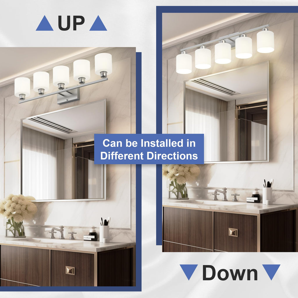 Bathroom Lights Over Mirror Brushed Nickel, Anti-Rust 5-Light Bathroom Vanity Light Fixtures, Modern 28.34Inches Wall