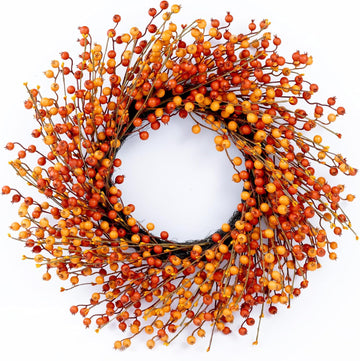 24" Berry Fall Wreath for Front Door, Orange/Yellow Autumn Harvest Wreath