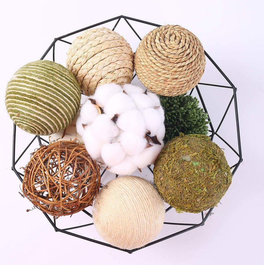 3.5Inch Fall Decorative Ball Orb Rattan Ball Rattan Woven Orbs Spherical Bowl and Vase Filler Party Wedding - Set of 9