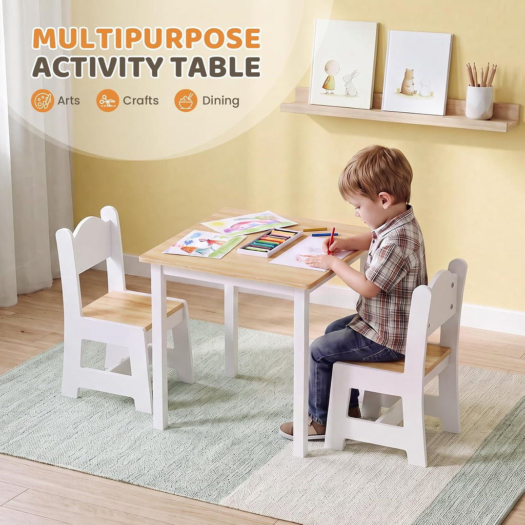 Kids Table and Chairs, Toddler Table and Chair Set for Ages 1-3, Wooden Activity Table with Chairs, Perfect for Arts