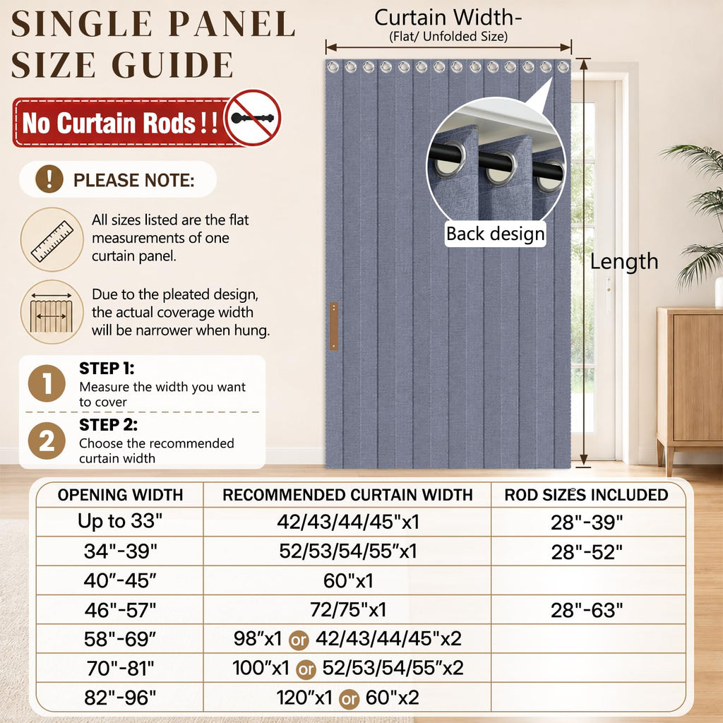 Accordion Blackout Memory Trained Pleated Curtains with Magnetic Closure, Room Darkening Window Treatment Panel