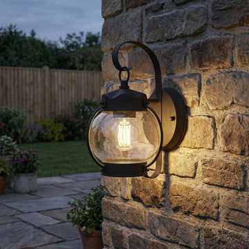10.2" Outdoor Wall Light, Rustic Lantern Sconce with Bubble Glass Shade, Rust Brown Exterior Light for Porch Decor