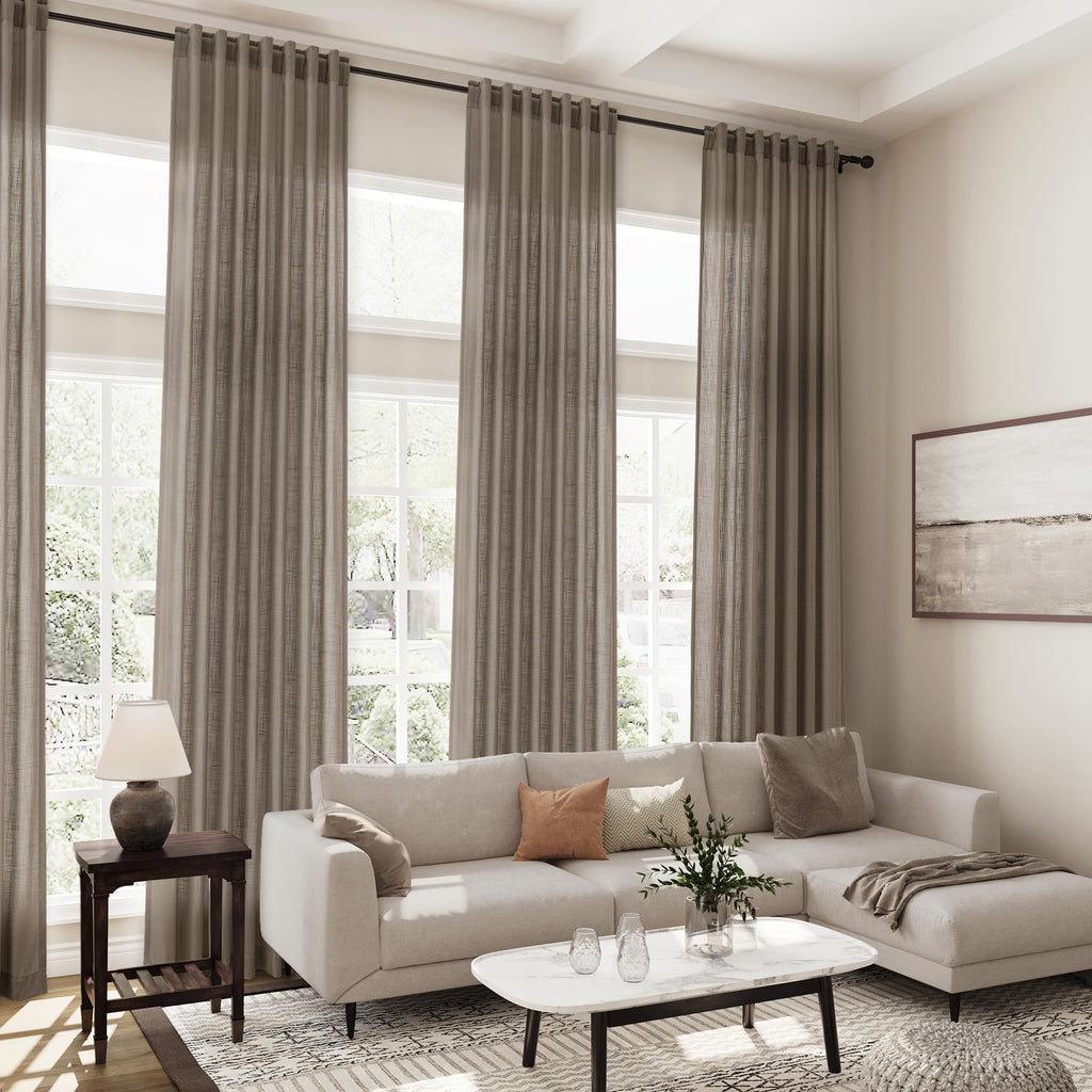 Extra Long Curtains 2 Panels 102 Inches Long Dark Taupe Back Tab Rod Pocket Light Filtering Semi Sheer Drapes Cotton