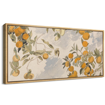 Extra Large Framed Canvas Print Wall Art Vintage Citrus Botanical Rustic Orange Orchard Illustrations Modern Art