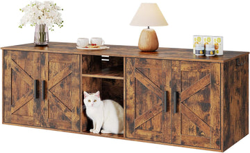 Double Litter Box Enclosure, Hidden Litter Box Enclosure with Corridor, Cat Litter Box Furniture with Storage Layer