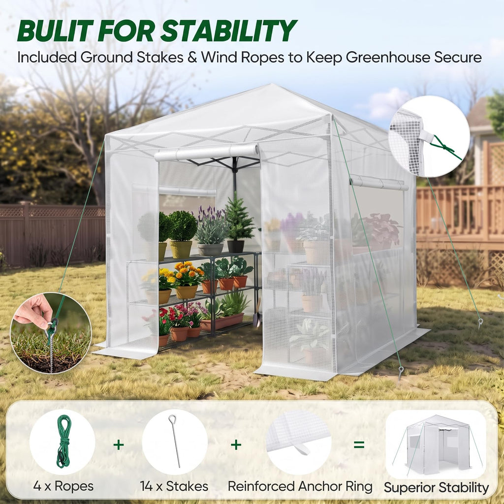 8x8 Easy Setup Pop Up Greenhouse, Clear/White