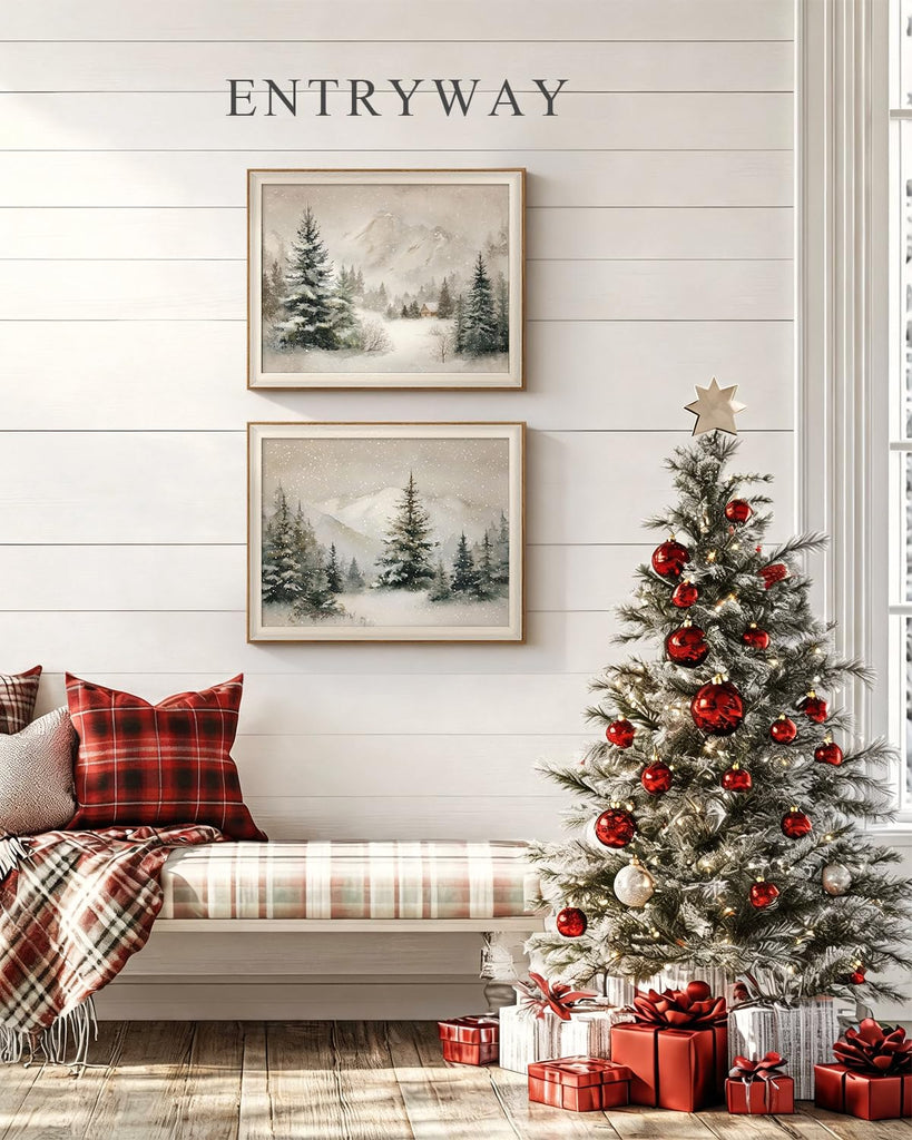 Framed Christmas Snow Forest Landscape Wall Art Set, 16x20 Inch