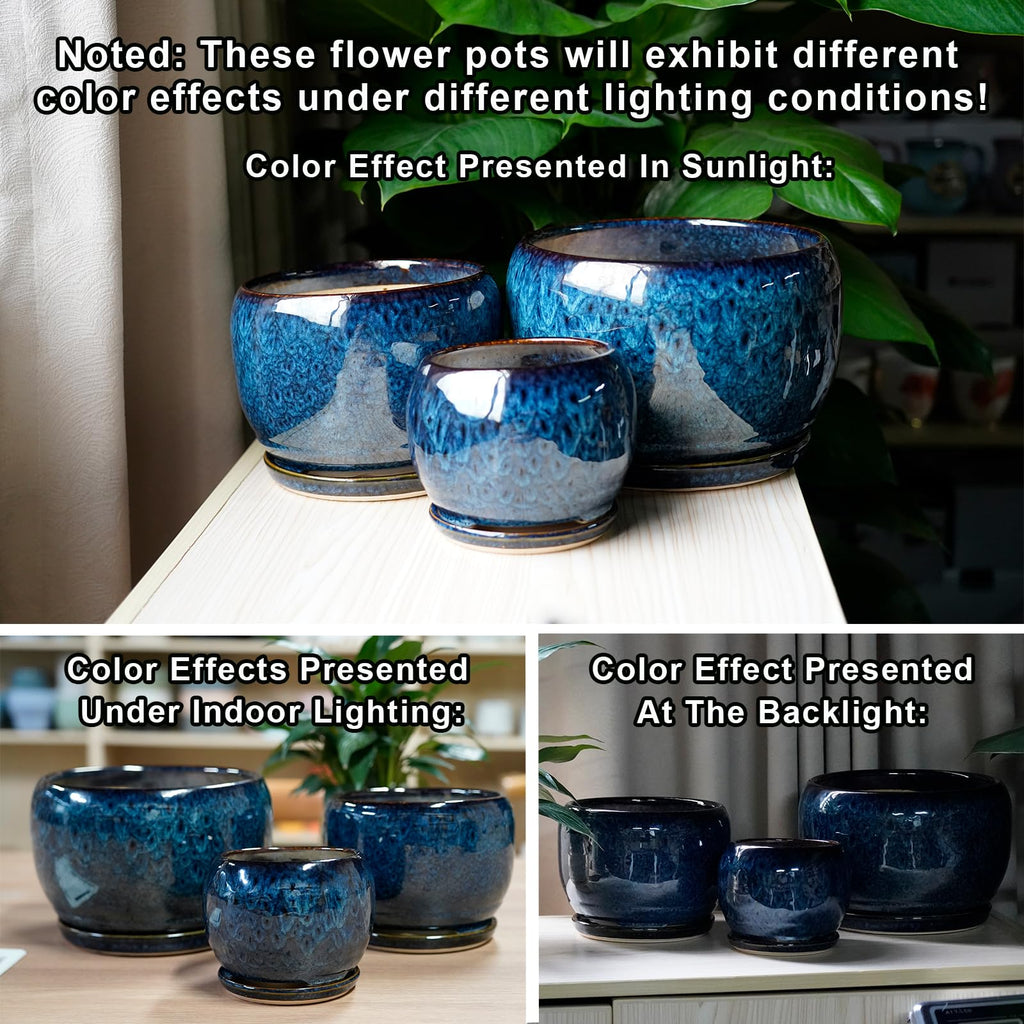 10 Inch Plant Pot - Ceramic Planter Pot with Drainage Hole and Saucer, Decorative Plant Pot for Indoor Outdoor