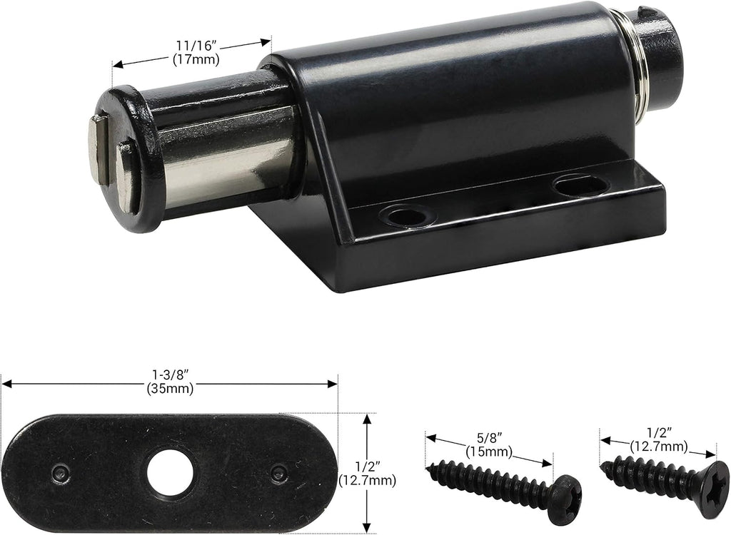 Hardware Magnetic Kitchen Cabinet Furniture Door Touch Push to Open Latch Catch (2 Pack, Black)