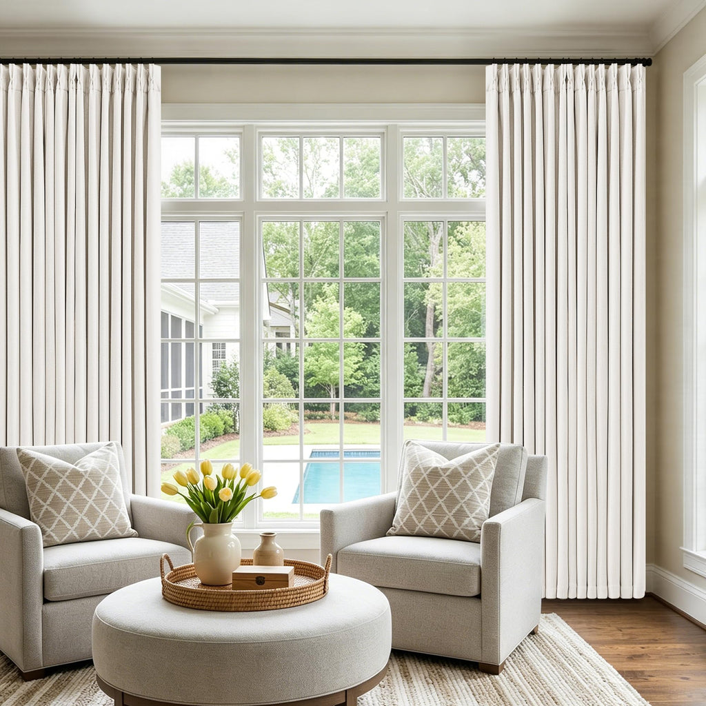 Ivory White Pleated Blackout Curtains 120 Inches Long 2 Panels