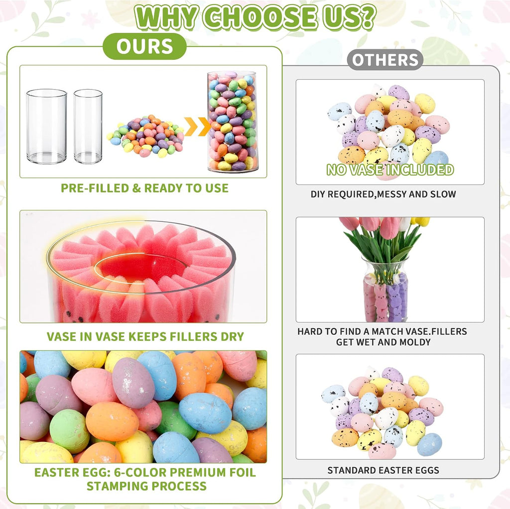 Easter Decorations-Vase in Vase and Approx Easter Eggs Filler, Vaseset Ready to Display,Spring Decorations - Set of 100