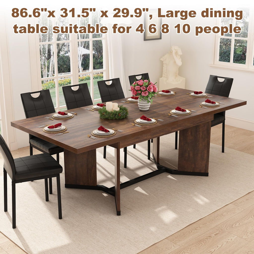 86 in Extendable Dining Table for 6 8 10 People, 59"-86" Farmhouse Rectangle Extending Dining Table w/Removable Leaves