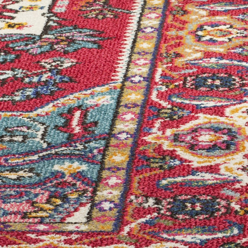 Monaco Collection Area Rug, Red & Turquoise, Boho Oriental Medallion Design, Non-Shedding & Easy Care