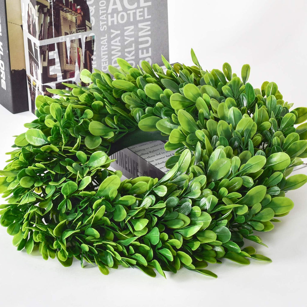 Artificial Boxwood Wreath - 11" Mini Green Wreath for Wall, Window, Table Decoration - Set of 2