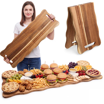 Scolloped Large Charcuterie Board 33 x 12 In Foldable Acacia Tray
