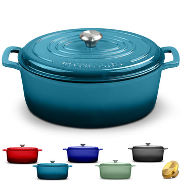 Enameled Cast Iron Oval Dutch Oven with Lid, 15.5 Qt, Ocean Blue