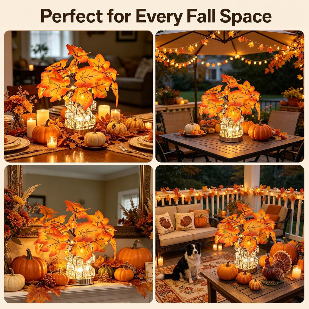 Crystal Cube LED Maple Leaf & Pumpkin Fall Centerpiece Lamp Desk Home