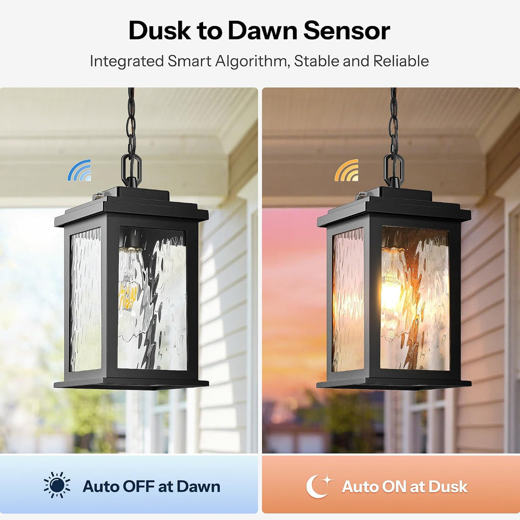 Dusk to Dawn Outdoor Pendant Lights for Porch with Water Glass