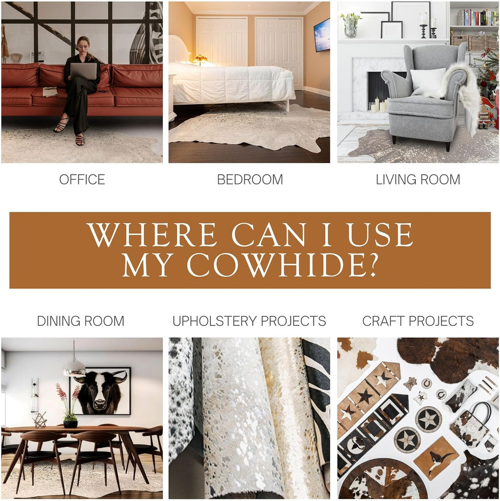100% Genuine Metallic Silver On Off White Cowhide Rug - Modern Style Animal Skin Rug & Floor Carpet & More - Extra