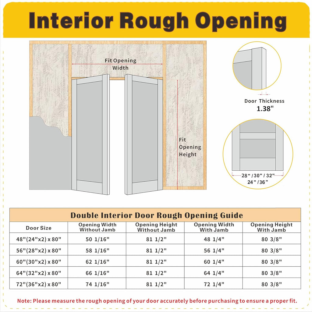 French Doors, 60" x 80" Hollow Core Interior Doors with Door Jamb & Hardware Kit and Silver Door Levers, 6-Panel