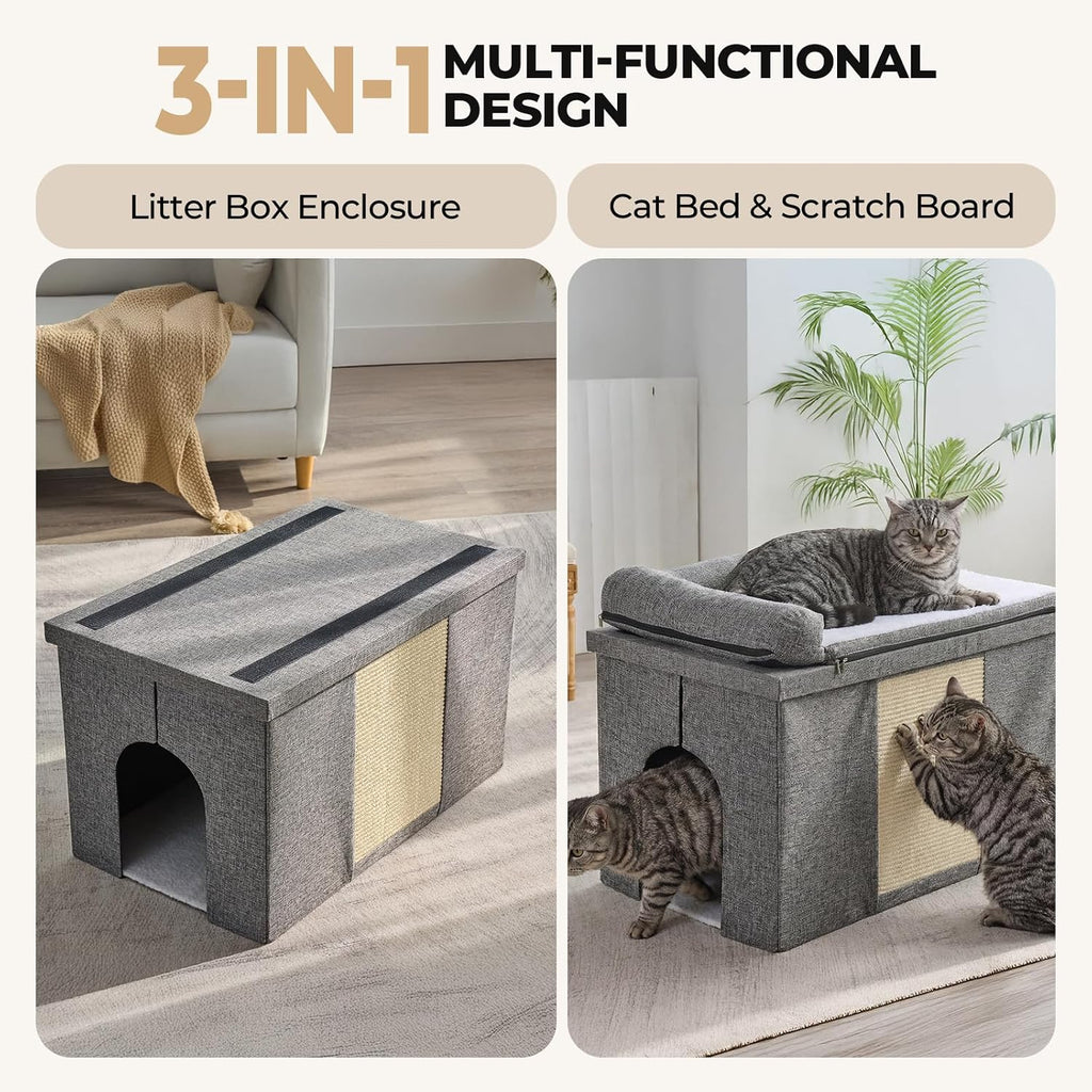Cat Litter Box Enclosure Furniture, Hidden Litter Box with Cat Bed, Waterproof Odor Control Litter Box Cover, Dog