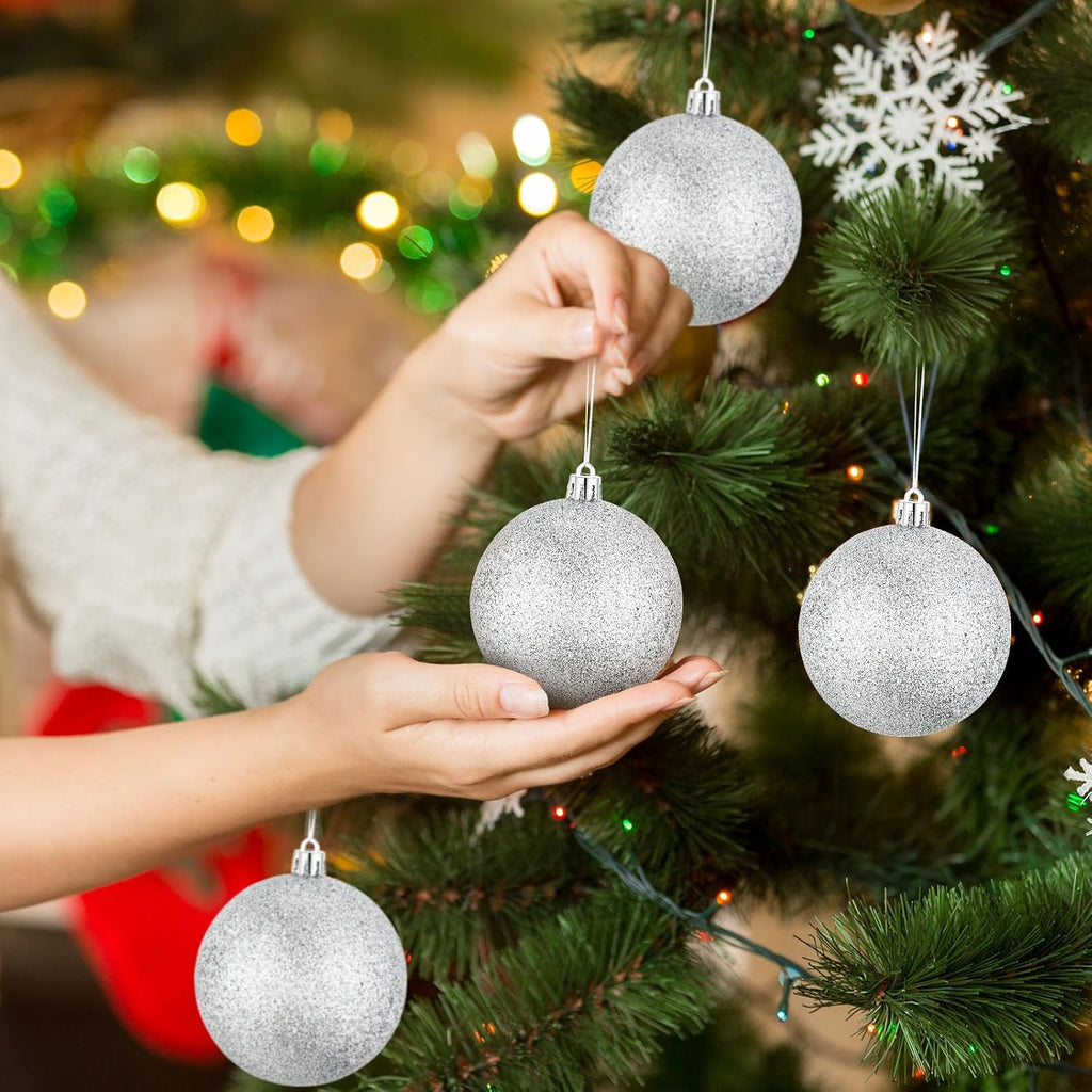 12 Pcs Large Christmas Ball Glitter Snowball Ornament, Silver