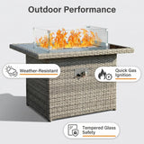 40" Propane Fire Pit Automatic Ignition, 55000 BTU Outdoor Fire Pit with Dust Cover, Rattan Rectangular Design Featuring Glass Windshield, Fire Pit - Image 2