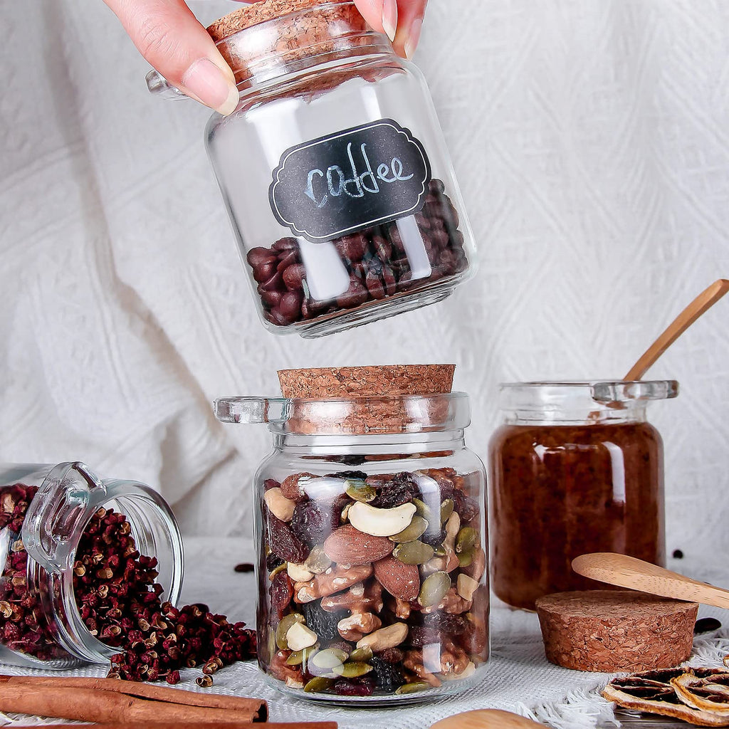 10 oz Small Glass Storage Jars with Cork Lids and Spoons, 12 Pack