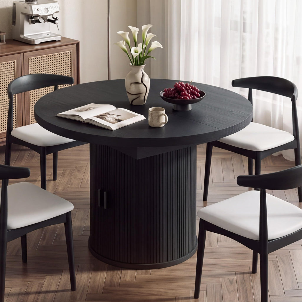 43"-59" Extendable Round Dining Table for 4-8 with Storage Shelf