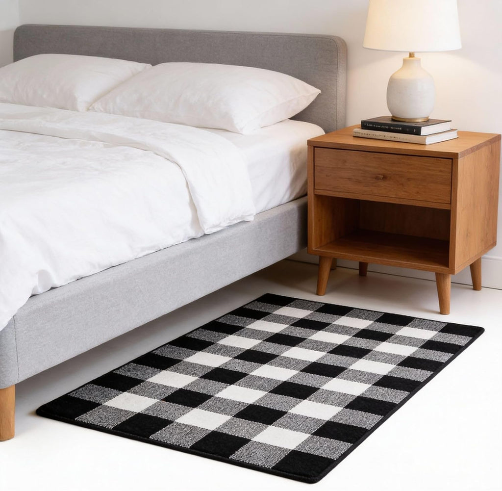3 Pcs Black and White Striped Rug Buffalo Plaid Outdoor Rug