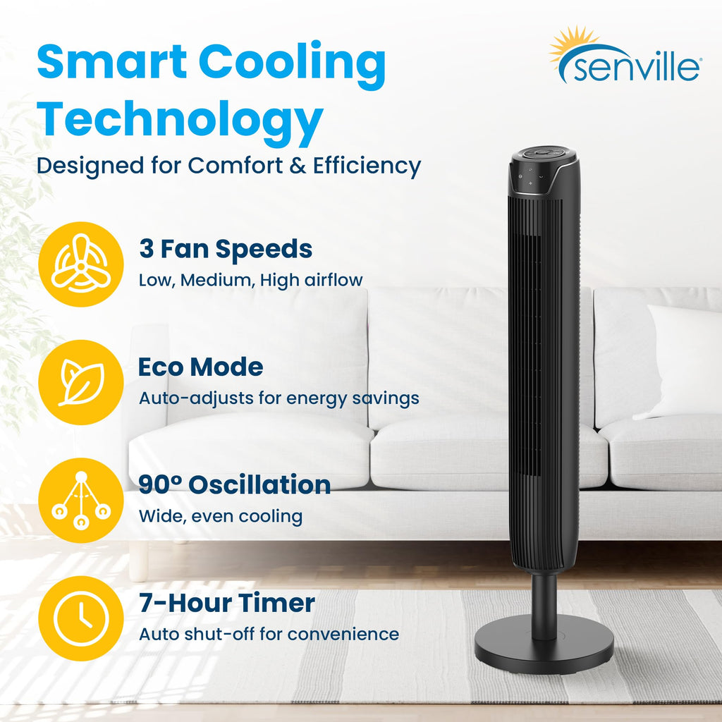 Bladeless Oscillating Tower Fan , Remote, Quiet, Black