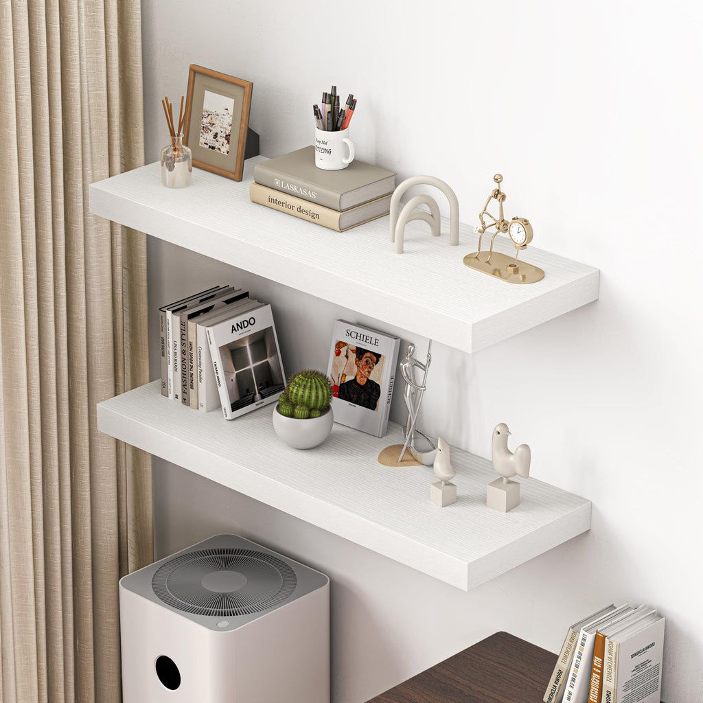 40" Floating Shelves for Wall, 12" Deep Thicker White Floating Shelves, Wall-Mounted Shelves - Set of 2