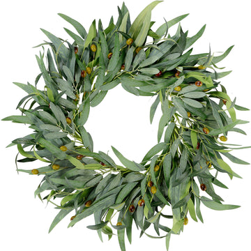 Artificial Olive Wreath for Front Door 20 inch Greenery Wreath with Olive Leaves Olive Bean Green Leaves Wreath