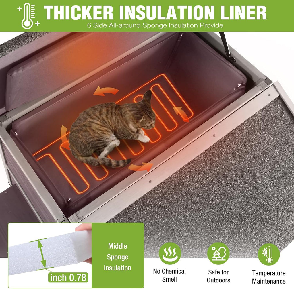 2-Story Heated Cat House Outdoor Insulated Cat House Weatherproof Feral Cat Shelter with Safe Heating Pad, Insulated