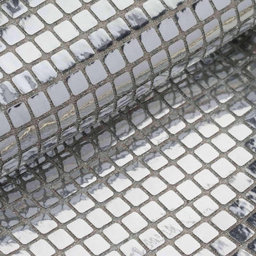 35" x 10 Yards Silver Metallic Foil Disco Ball Mirror Fabric By The Bolt